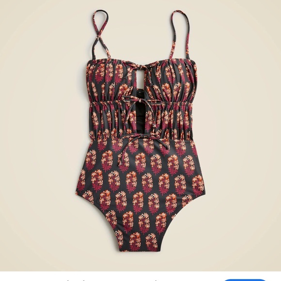 J.Crew: Ruched Cutout One-piece Swimsuit In Cocoa Block Print - Picture 3 of 8